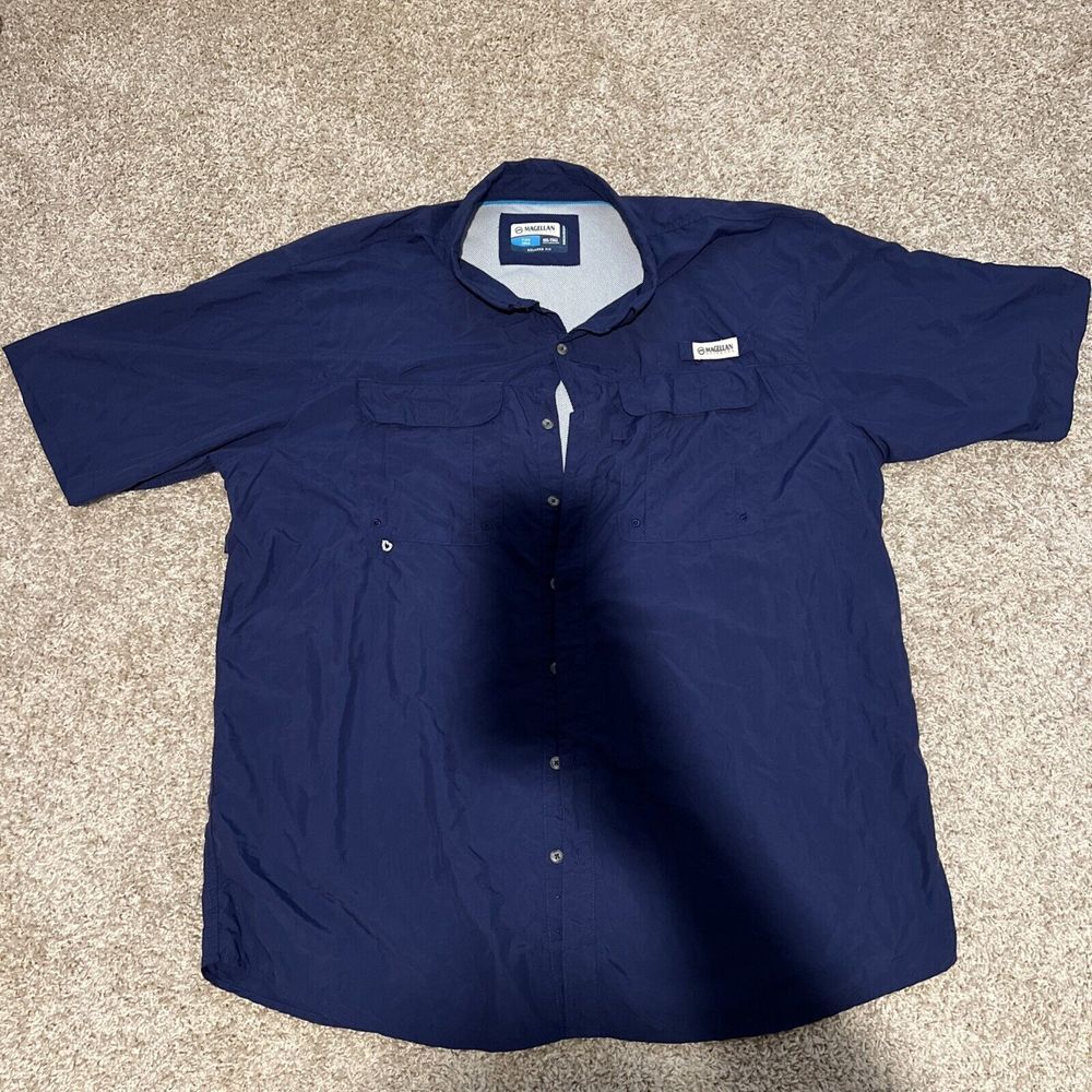 Magellan Outdoors Fish Gear Shirt Blue 2XL-Tall Moisture-Wicking Relaxed Fit